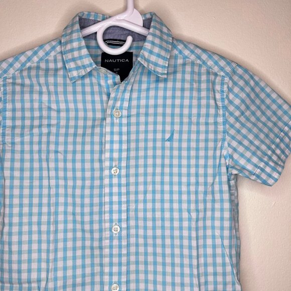Girls Size Small/Petite Size 8 Blue/White Checkered Button Down - Picture 4 of 9
